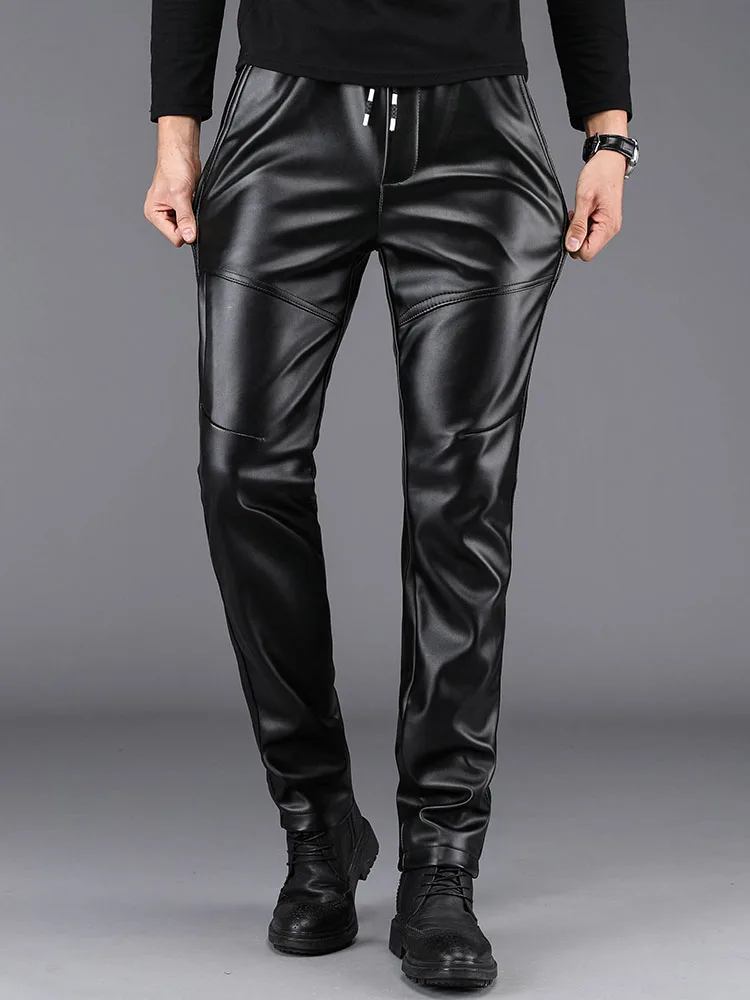 Idopy Men`s Military Style Faux Leather Pants Side Zipper Cargo Pocket Plus Size 28-40 Army Tactical  Warm Winter PU Trousers