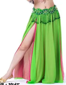 1 pçs/lote profissional sexy dança do ventre traje saia chiffon dupla cor estágio chiffon saia