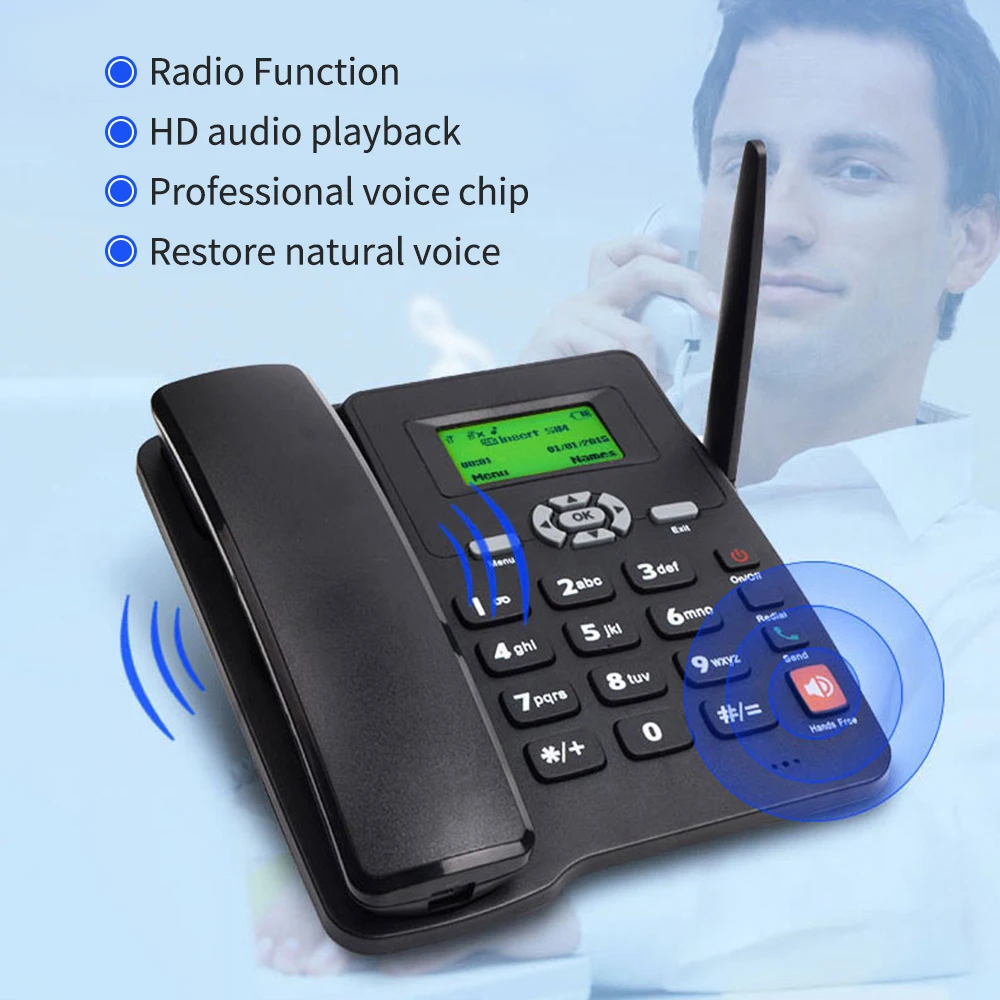 Cordless Phone Desktop Telephone Support GSM 850/900/1800/1900MHZ Dual SIM Card 2G Fixed Wireless Phone Alarm Clock Funtion