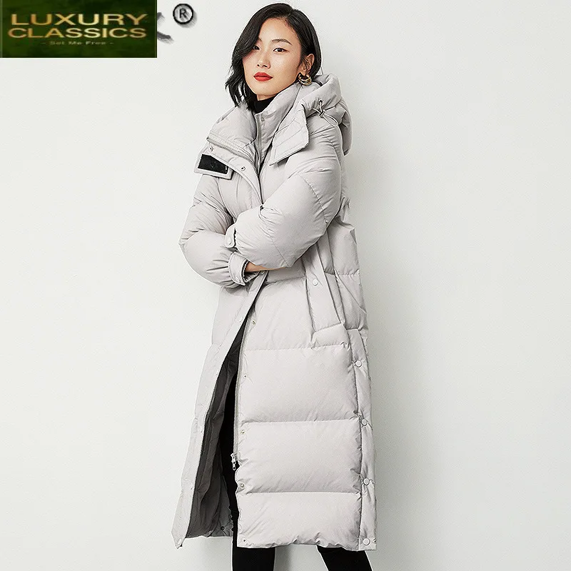 

Women's Winter Down Jacket Long Coat Female 90% White Duck Down Thick Hooded Parkas Woman Casual 2021 Mujeres Abrigos 764