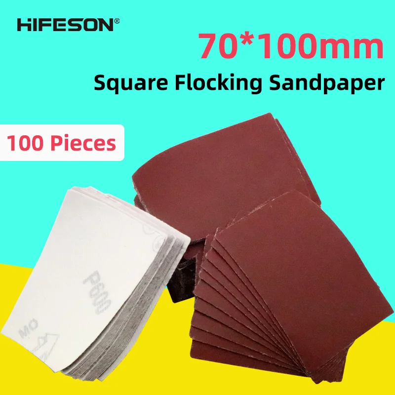 HIFESON High Quality 100PCS Rectangular Sandpaper 70*100mm Square Flocking Sandpaper Special-shaped Sandpaper Sander Sandpaper