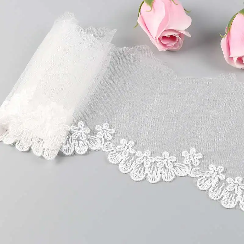 3Yards  White Embroidered Lace Ribbon Mesh Lace Fabric Handmade DIY Skirt Sewing Craft Decoration Lace Trim 10cm Width