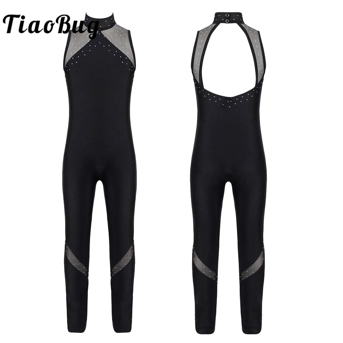 

Kids Girls Shiny Rhinestone Mock Neck Gymnastics Leotard Bodysuit Jumpsuit Cut Out Back Ballet Dance Skating Unitard Dancewear