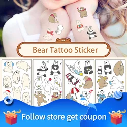 12PCS Children's Tattoo Sticker Bear Temporary Waterproof Sweatproof Transfer Cartoon Animal Body Art Arm Leg  Kid Toy Girl Gift