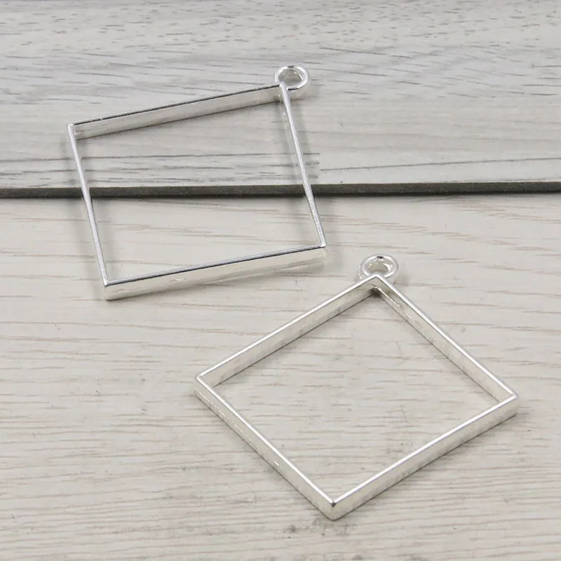 Picture 3: 10Pcs Multi-styles Mixed Bright Silver Plated Geometry Alloy Hollow Glue Blank Pendant Tray Bezel Jewelry Accessories Charm