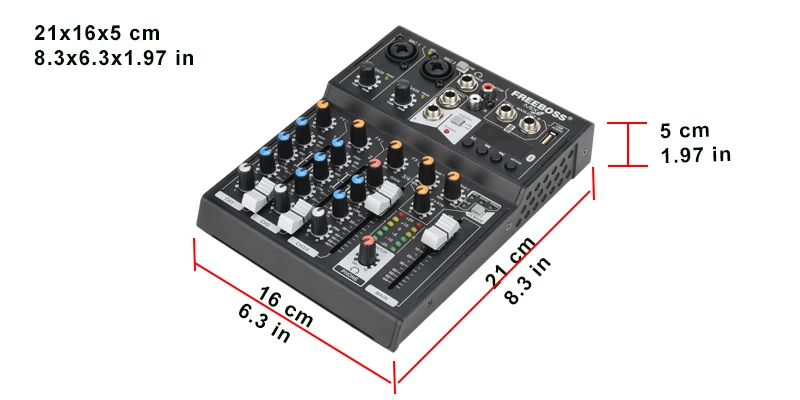 FREEBOSS 4-Kanal-Audiomischer, USB-Computer, Wiedergabe, Echo, Bluetooth-Mischpult für Kirche, Party, Familienstudio, MIX4 – Detail 19