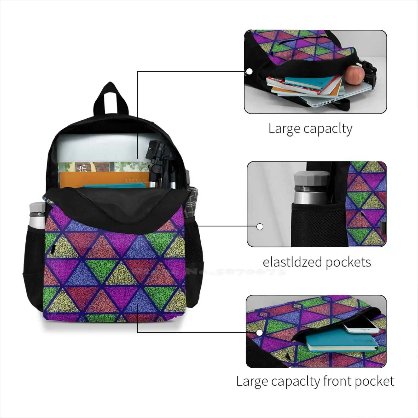 Mochila de lápis geométrico, 3D Print Design, bolsa casual, giz, diamantes, ES azul