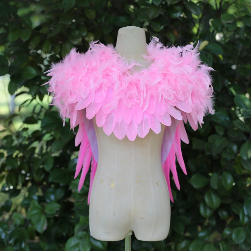 pink stage performance costume White feather shoulderwear Victoria Shawl model catwalk show photography prop