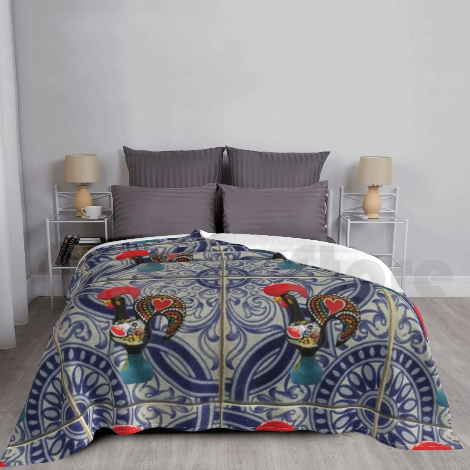 Arte de Portugal, manta Galo De Barcelos para sofá cama viagem Portugal português Azores Azorean Madeira Galo