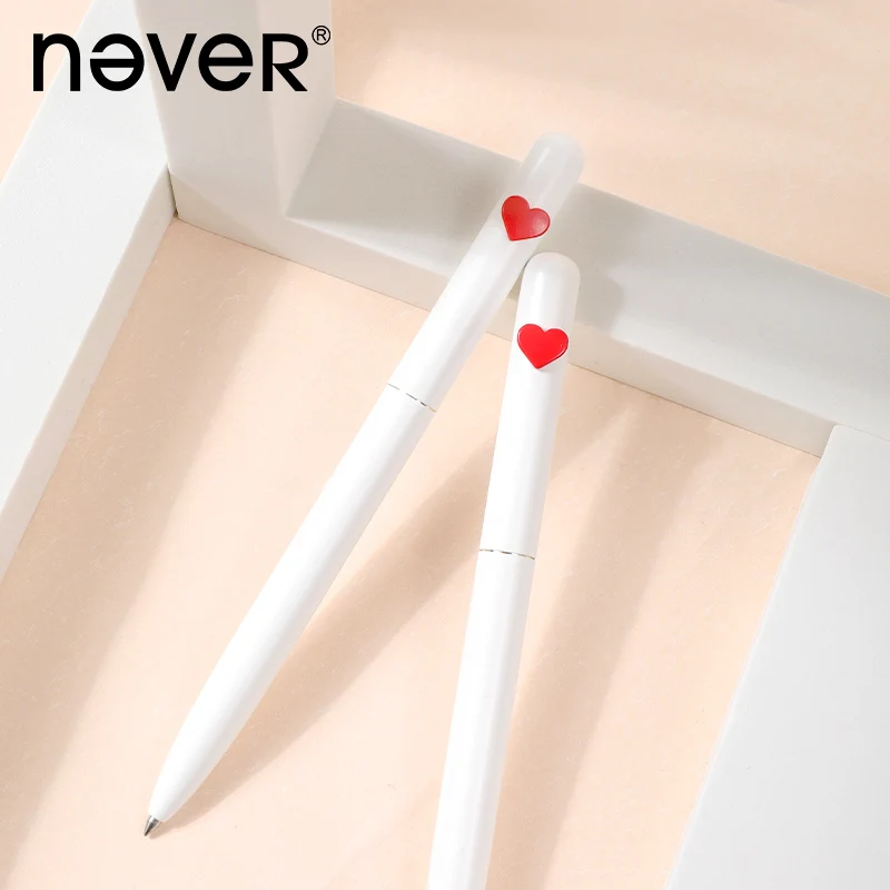 NEVER Love Rotating Metal Gel Pen 0.5MM Black Ink New Girl Heart caneta ручка for Business Student Couples Gift Box канцелярия