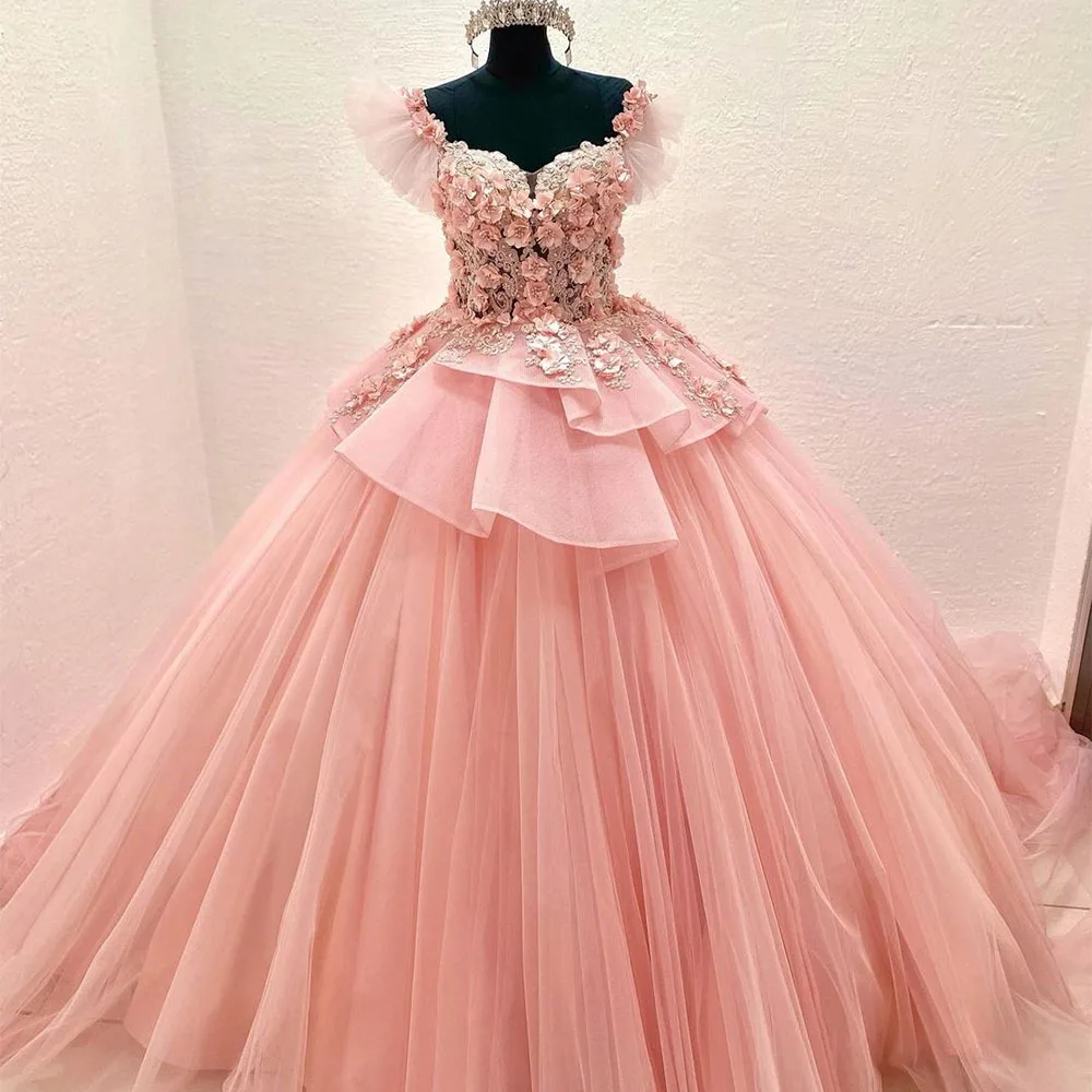 Sevintage Ball Gown Quinceanera Dresses 15 Party Formal Pearls Beading Crystal 3D Flowers Lace Applique Princess Birthday Gowns