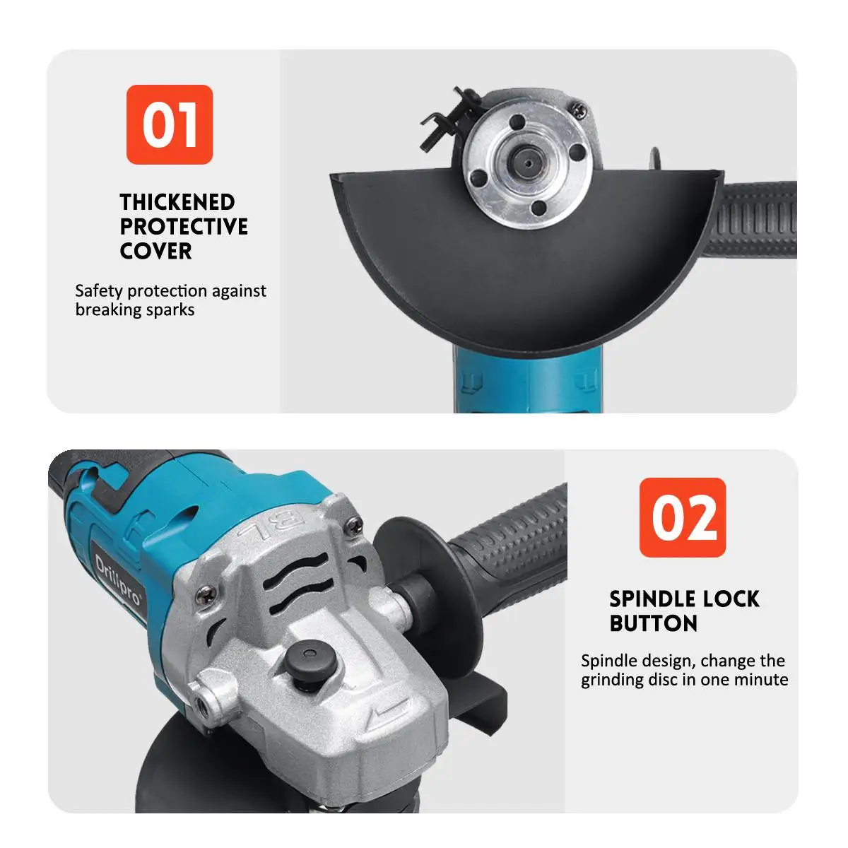 Drillpro 125mm Brushless Angle Grinder 3 Gears Variable Angle Grinder Accessories Woodworking Power Tool For Makita 18V Battery