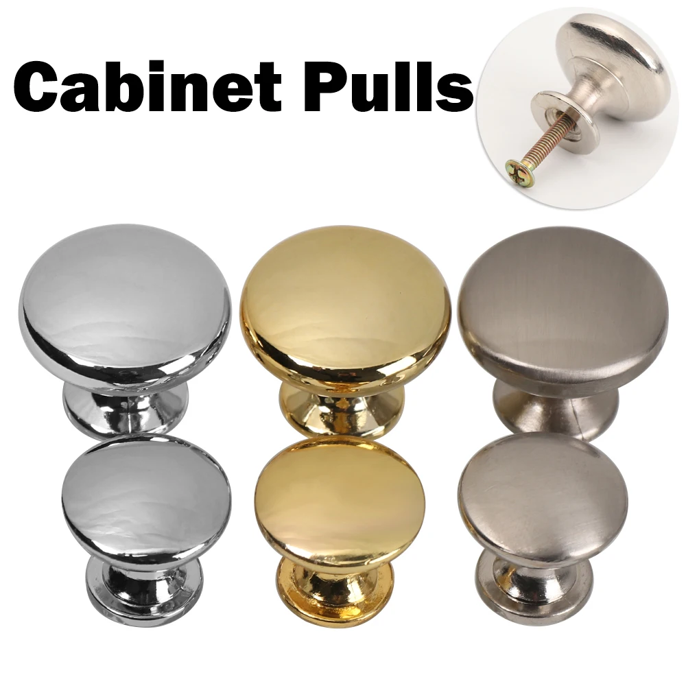 Zinc Alloy/Aluminium Alloy Cupboard Door Pulls Drawer Handles Round Cabinet Knobs With Screws Furniture Hardware