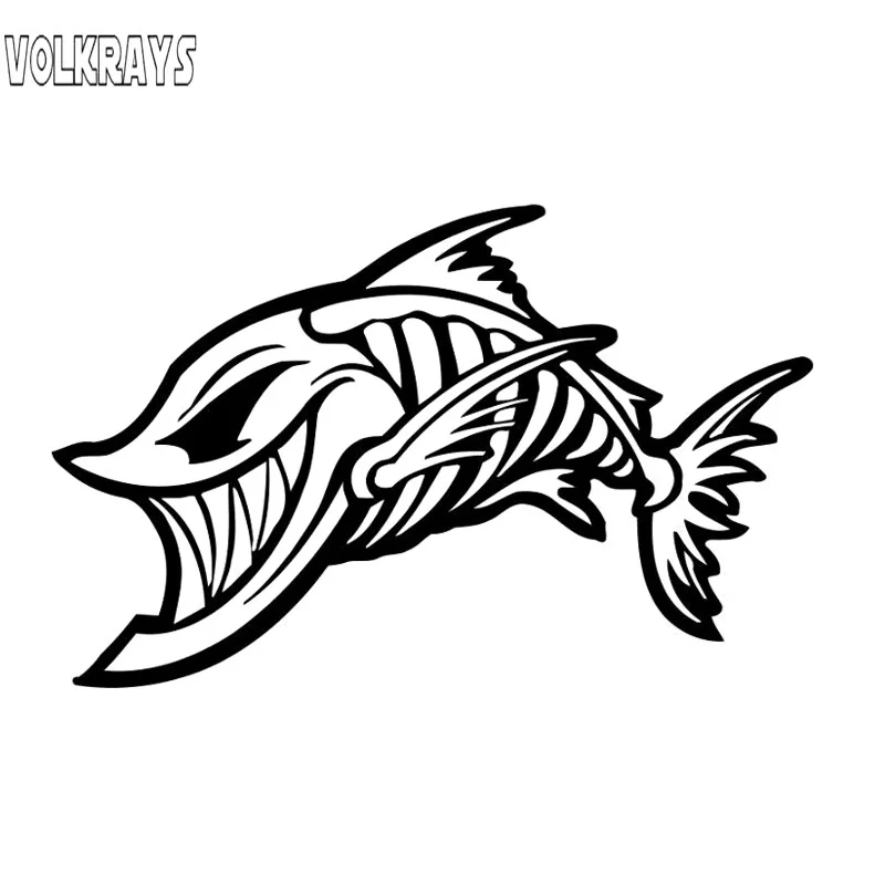 Volkraysm Personality Car Sticker Fish Piranha Accessories Reflective Waterproof Sunscreen Vinyl Decal Black/Silver,9cm*14cm