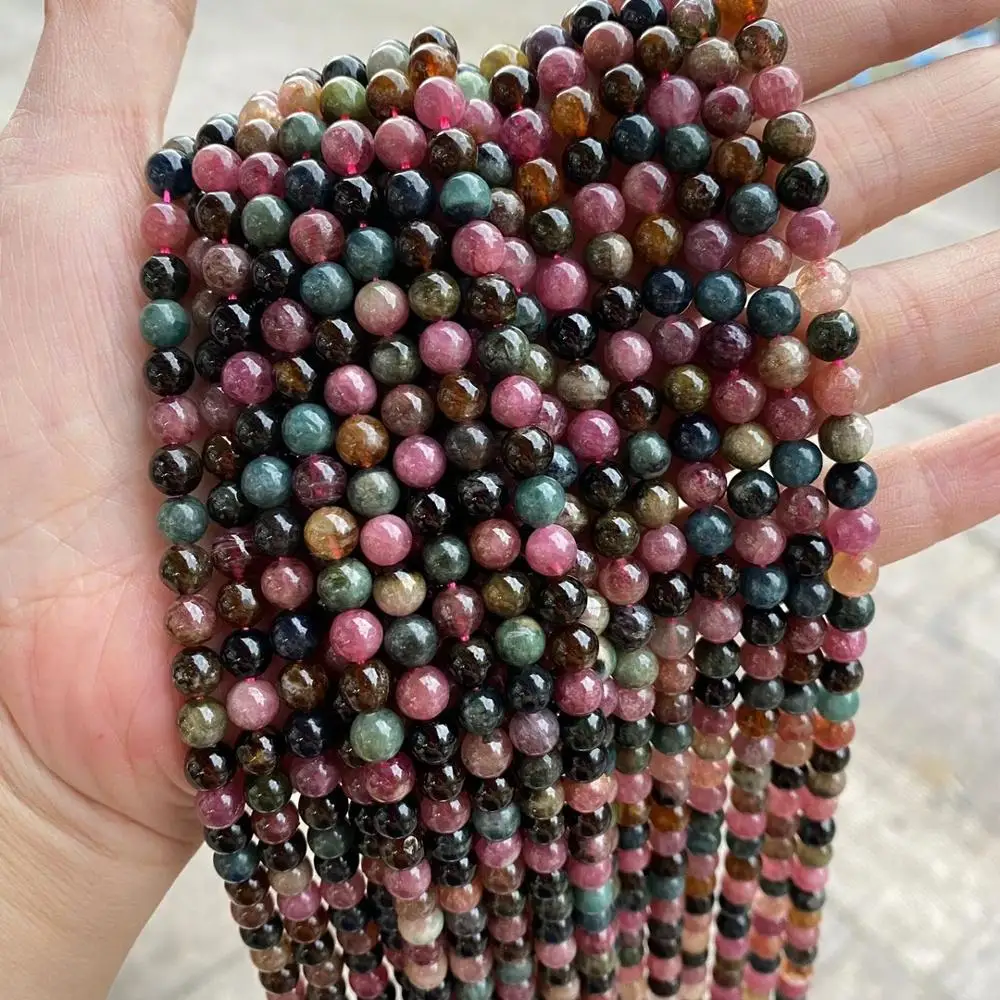 

6mm High Quality Natural Tourmaline Stone Beads Fit Bracelet Round Loose Tourmaline Crystal Beads For Jewelry Making Strand 15''