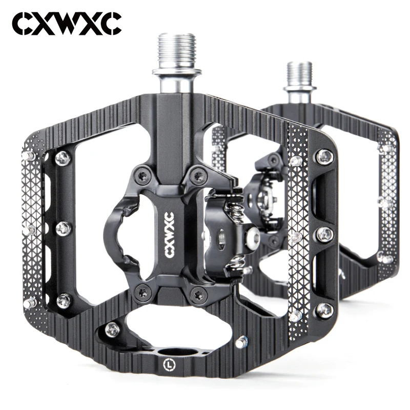 

CXWXC 2 In 1 Bicycle Lock Pedal With Free Cleat For SPD System MTB Road Aluminum Anti-slip Sealed Bearing Lock Pedal Accessories