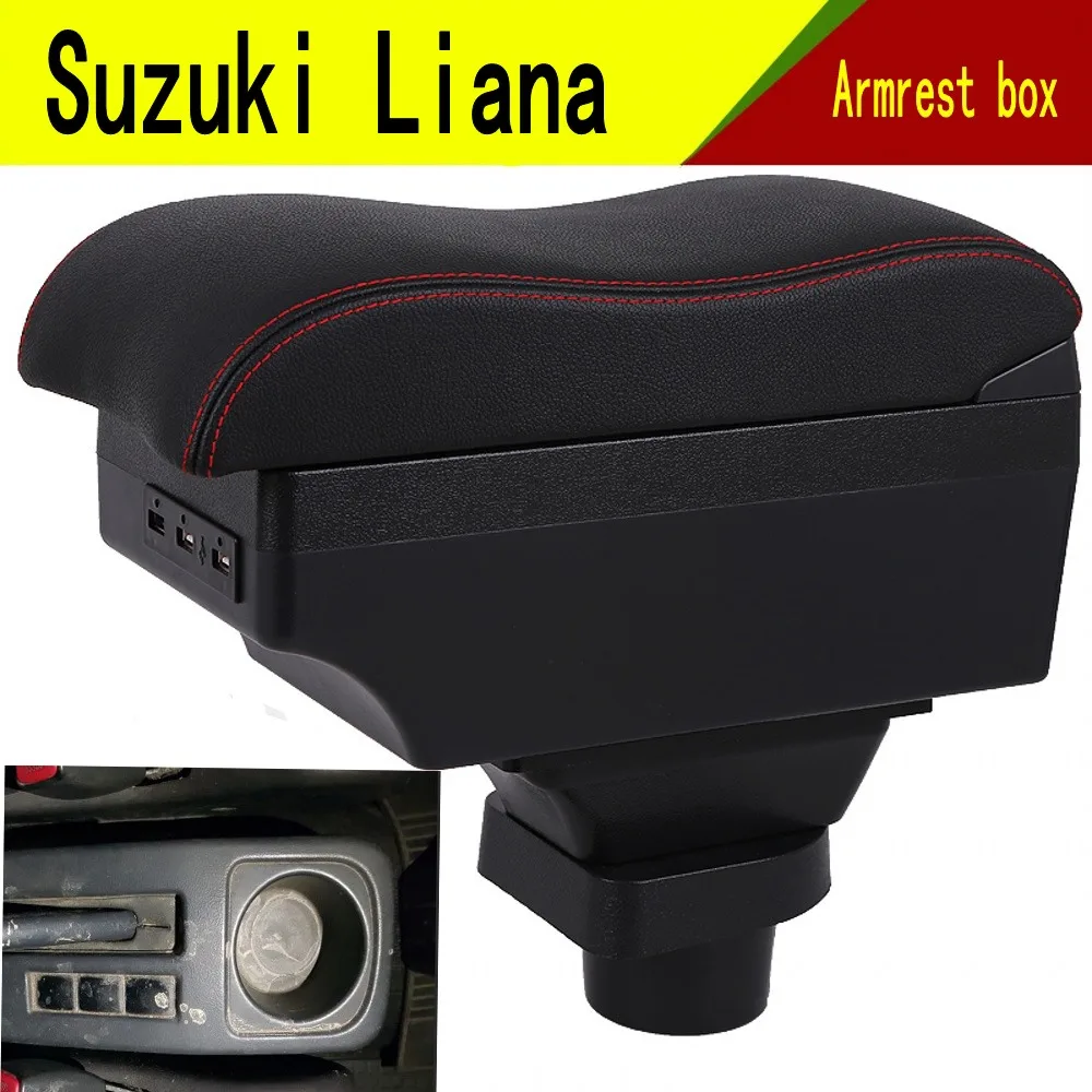Dla Suzuki Liana podłokietnik ze schowkiem podłokietnik na łokieć konsola środkowa futerał do przechowywania akcesoria do modyfikacji z uchwytem na kubek Port USB