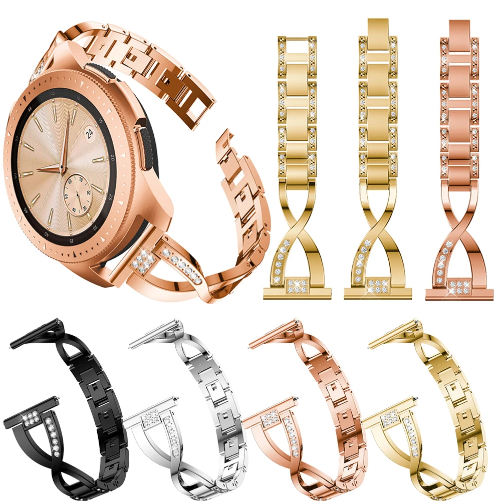 20MM Watch Straps For Samsung Galaxy Watch 3 41mm Rhinestone Stainless steel Band for Samsung Galaxy Watch 42mm Gear S2 Bracelet