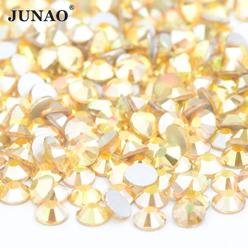 JUNAO SS6 8 10 12 16 20 30 Glitter Transparent AB Glass Rhinestone Flat Back Crystal Stone Non Hotfix Strass Nail Art Decoration