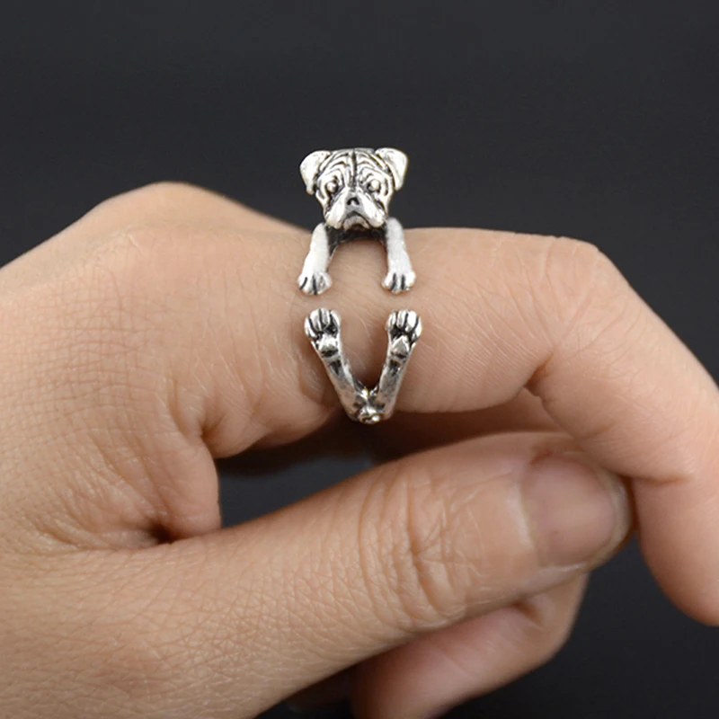 New Vintage Doho Tiny Pug Dog Ring Men Hippie Brass Knuckle Animal Anillos Love Puppy Anel Rings For Women Girls Fashion Jewelry