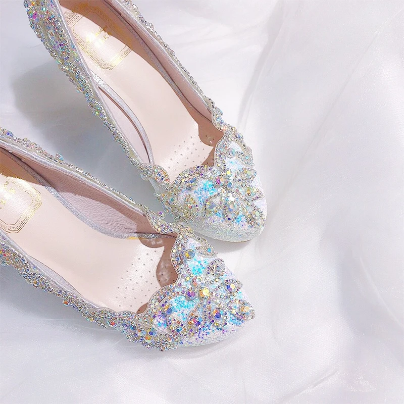 GOHYPDUG-Chaussures de Mariage à Paillettes pour Femme, Couleur Rêveuse, Paillettes, Tête Ronde, Talon Haut, Simple, ix, Printemps et Automne