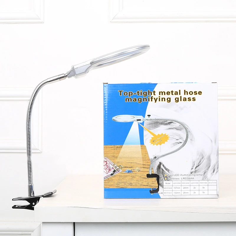 107mm large Lens Table Magnifier with Metal Clip and led light Magnifying glass for reading repair