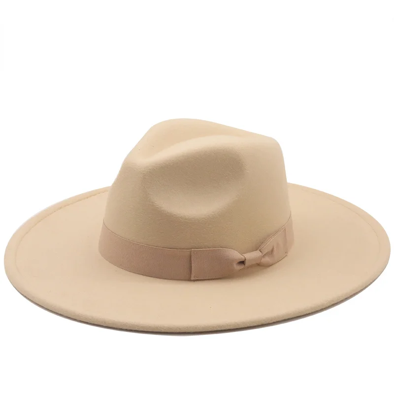 Sombrero de lana con lazo para hombre y mujer, sombrero de ala ancha y ancha, estilo británico Simple, Derby, Jazz, boda, 9,5 cm