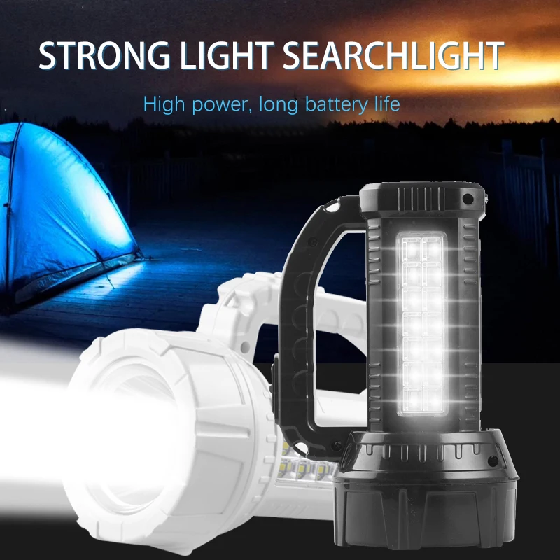 

Portable Flashlight LED Rechargeable Torch with COB Side light Waterproof Searchlight High Power Camp Spotlight ABS Body