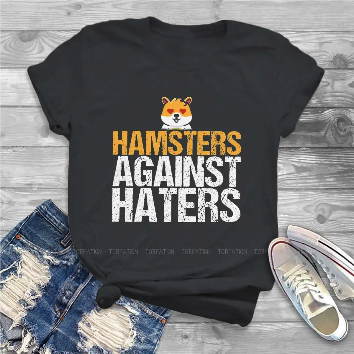 Against Haters Gift Funny Sweet Girls Women T-Shirt Kawaii Hamster Blusas Harajuku Casual Short Sleeve Vintage Oversized Tops