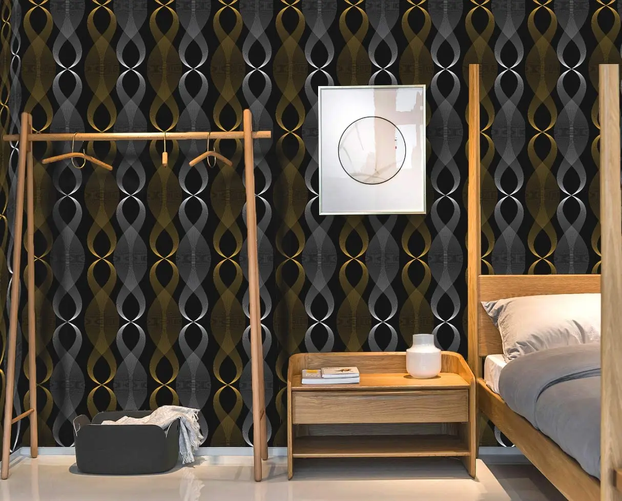 Vinyl Black Self -Adhesive Wallpapers Geometric Peel And Stick Wallpaper Modern Stripe Silver/Gold Stickers  Bedroom Home Decor