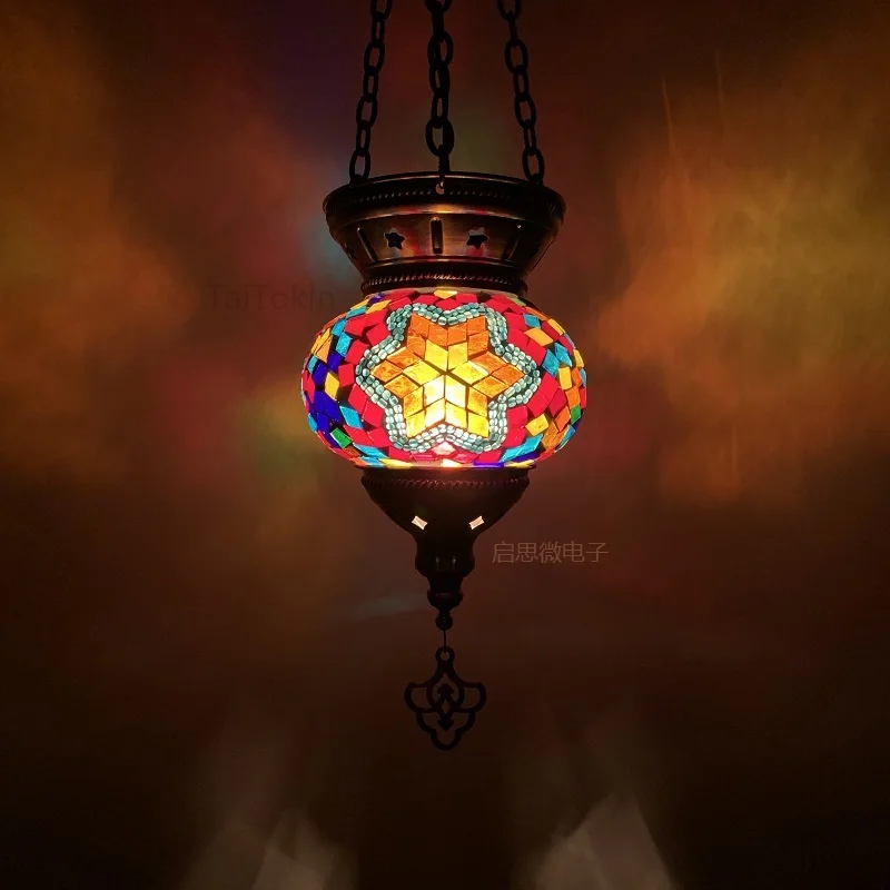 New Turkish Mosaic Pendant Lamp Vintage Art Deco Handcrafted Lamparas De Mesa Mosaic Glass Romantic  Light Lamparas Con Mosaicos