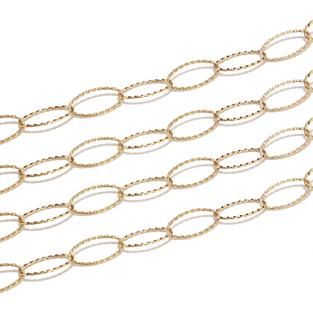 1 Meter 10mm Width Stainless Steel Gold Tone Textured Oval Rolo Cable Link Chain Accessories Fit for Jewelry Making DIY Supplies