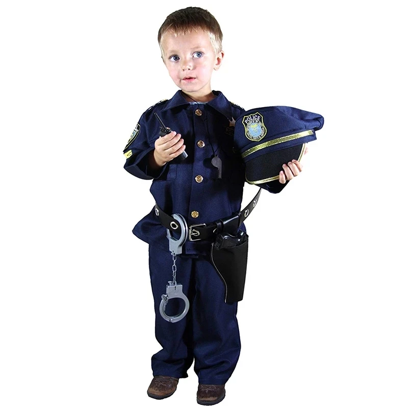 Kids Deluxe Police Officer Cosplay Costume Senior Police Officer Uniform Halloween Costume Full Sets Carnival Party Dress Up
