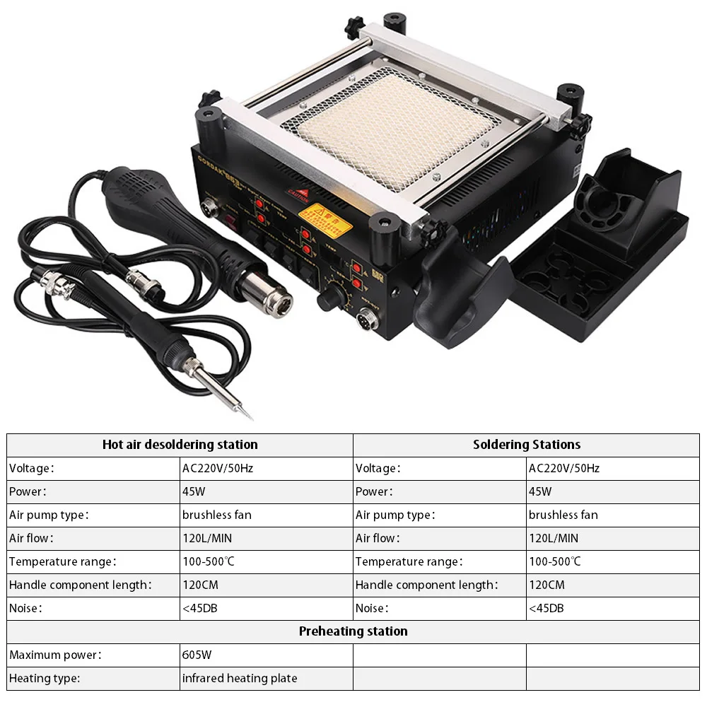 Gordak-3-in-1 Hot Air Gun Welding Tools BGA Hot Air Gun Infrared IR Soldering Iron Pre-heater Preheating Station 863 220V