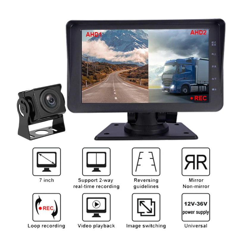 

Universal 7 Inch 2 Channel Car DVR AHD Camera Monitor 12V-24V 2CH Video for Vehicles Rear View Parking System