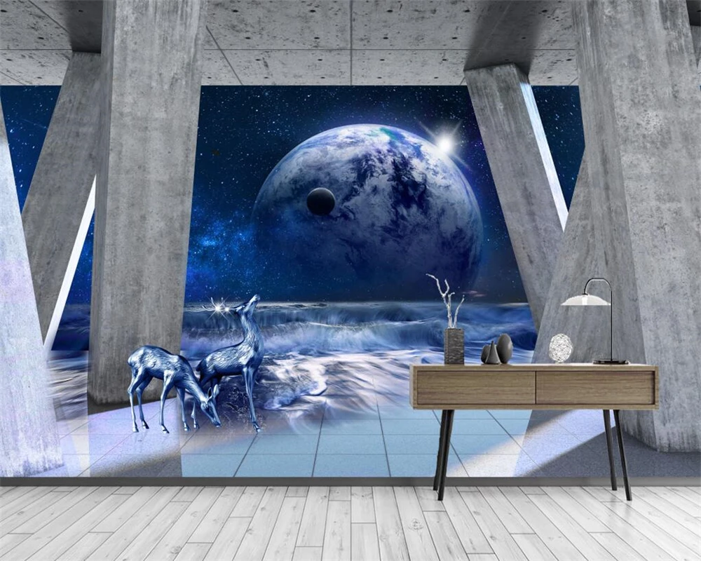 

beibehang Custom modern new Nordic minimalist abstract stone pillars starry earth landscape background papel de parede wallpaper