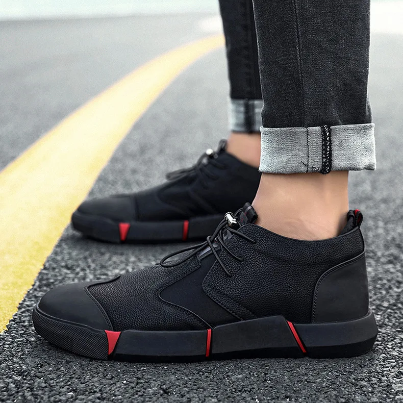 NEW Brand High quality all Black Men\'s leather casual shoes Fashion Breathable Sneakers fashion flats big plus size 2020 rtg