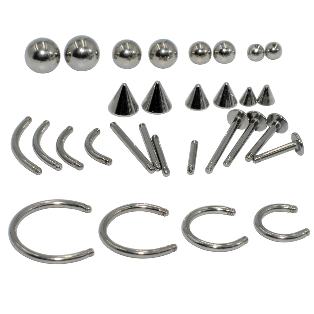 30PCS Surgical Steel Piercing Replacement Accessories Ball Cone Lip Ring Eyebrow Horseshoe Ear Tragus Helix earring Piercing 16g