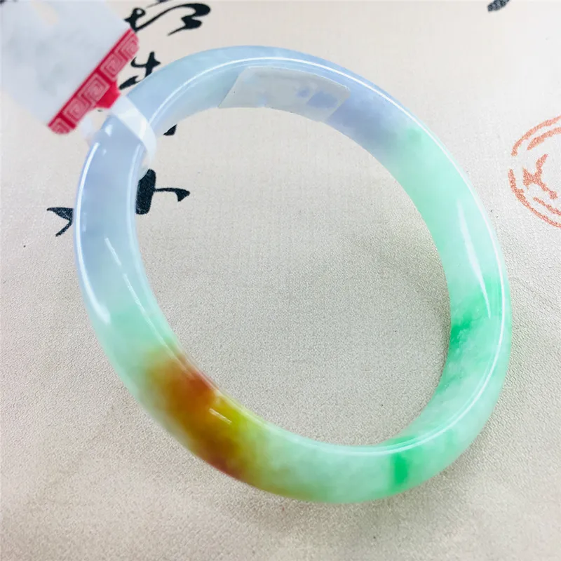 Jewelry High Quality Pure Natural Jadeite Bracelet Elegant Tricolor  Female Jade Bangles