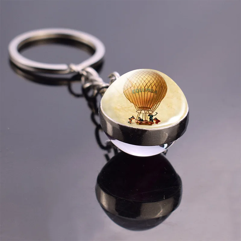 Hot Air Balloon Jewelry Glass Ball Keychain Car Key Chain Ring Romantic Travel Gifts