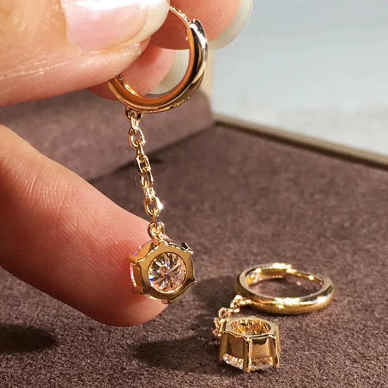 Huitan Fashion Chain Dangle Earrings with 6 Claw Cubic Zirconia for Women Newly Designed Wedding Engagement Jewelry Wholesale view 3