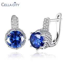 Cellacity Silver  Jewelry Gemstones Earrings for Women Round Sapphire Amethyst Zircon 4 Colors Choice Female Ear drops Party