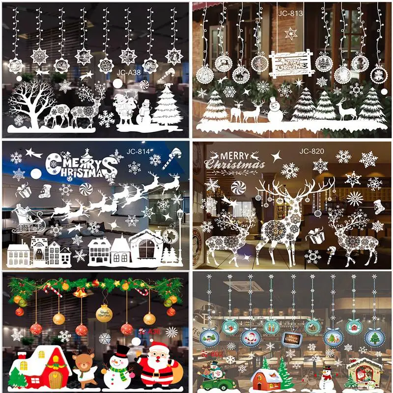 Christmas Window Sticker Santa Claus Snowflake Wall Deco Merry Christmas Decoration For Home 2020 Cristmas Ornament Navidad Nata