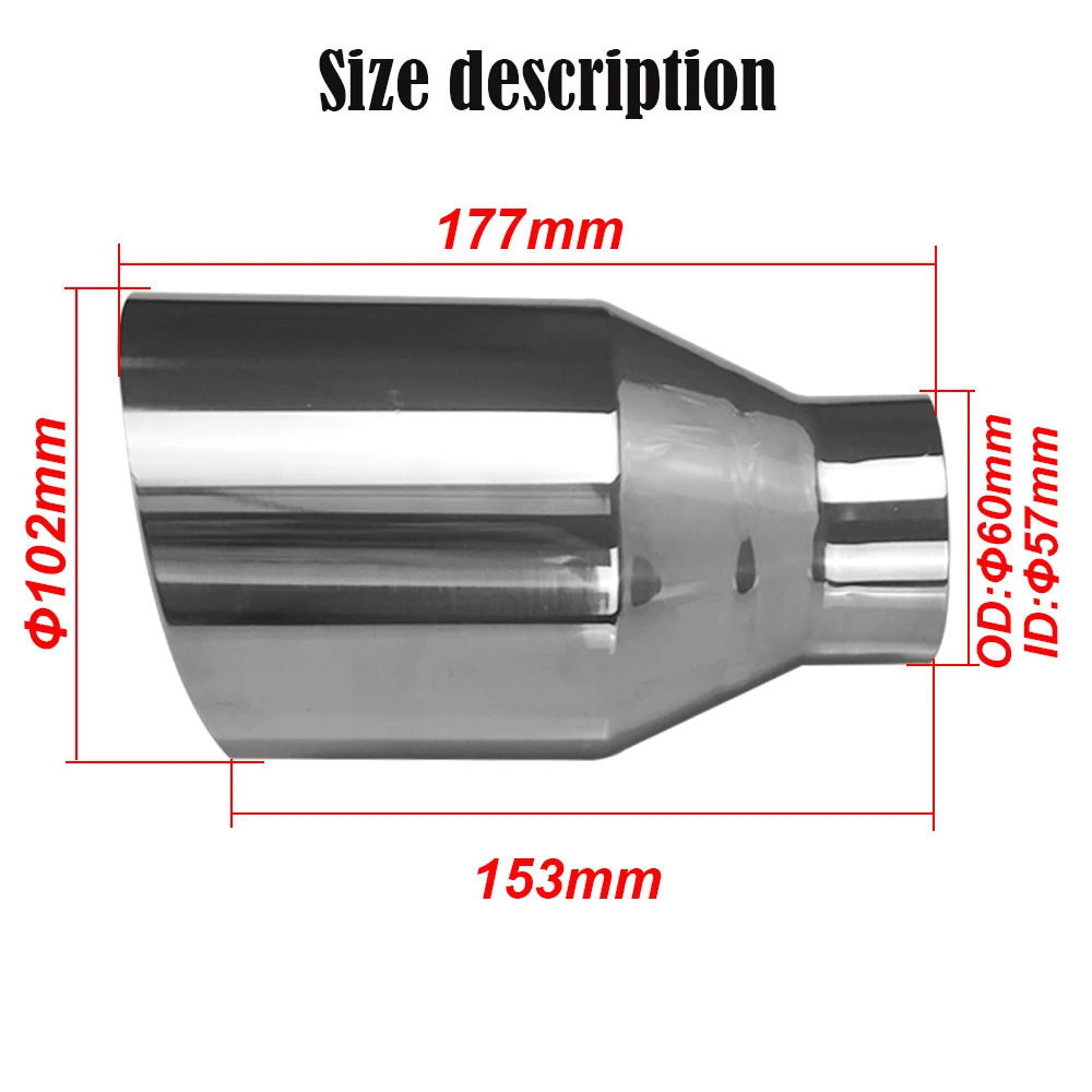 1 piece Stainless Steel Car Exhaust Tip straight edge Slant Inlet60mm-102mm Outlet car pipe