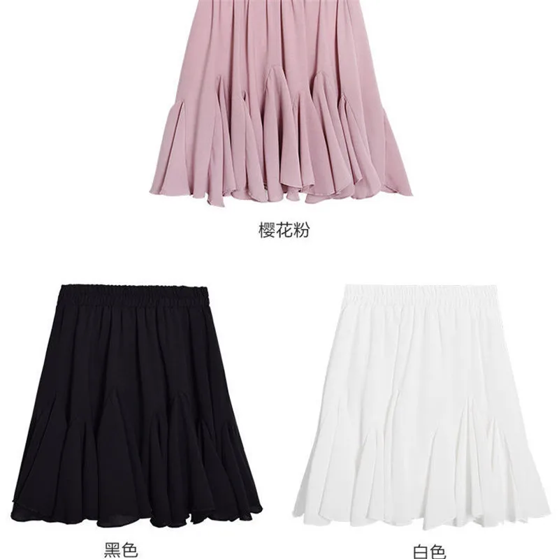 Women Skirt Summer Short Chiffon Pleated Skirt A-line High Waist Mini Skirt Black White Pink Plus Size mujer faldas