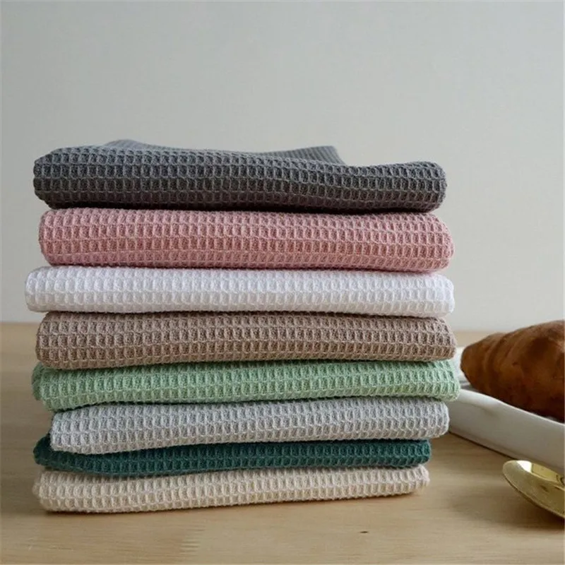 Cotton Waffle Tea Towels Strong Absorption Cotton Walf Checks Kitchen Tea Towel Kitchen Cleaning Towel 8 Colors 45x65cm