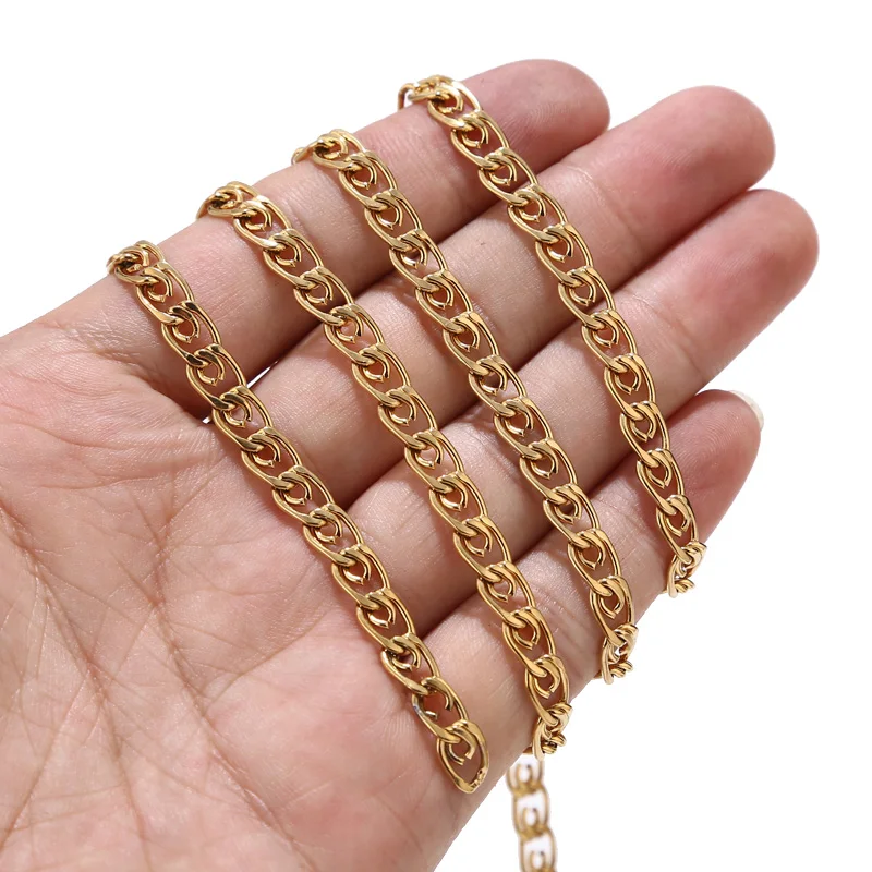 

2 Meters Stainless Steel Polished Gold Tone 6mm Width Chains Link Chain For DIY Jewelry Necklace Making Findings High Quality