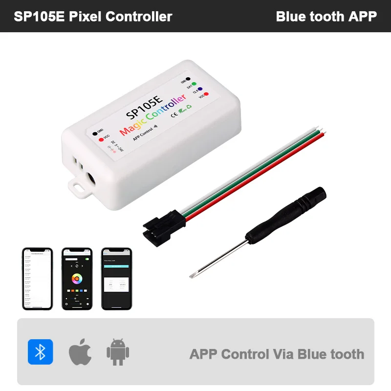Pixel Led Strip Controller SP105E SP601E SPI RGBIC Controller BT Music RF Remote for WS2811 WS2812B SK6812 Led Lights DC5V-24V