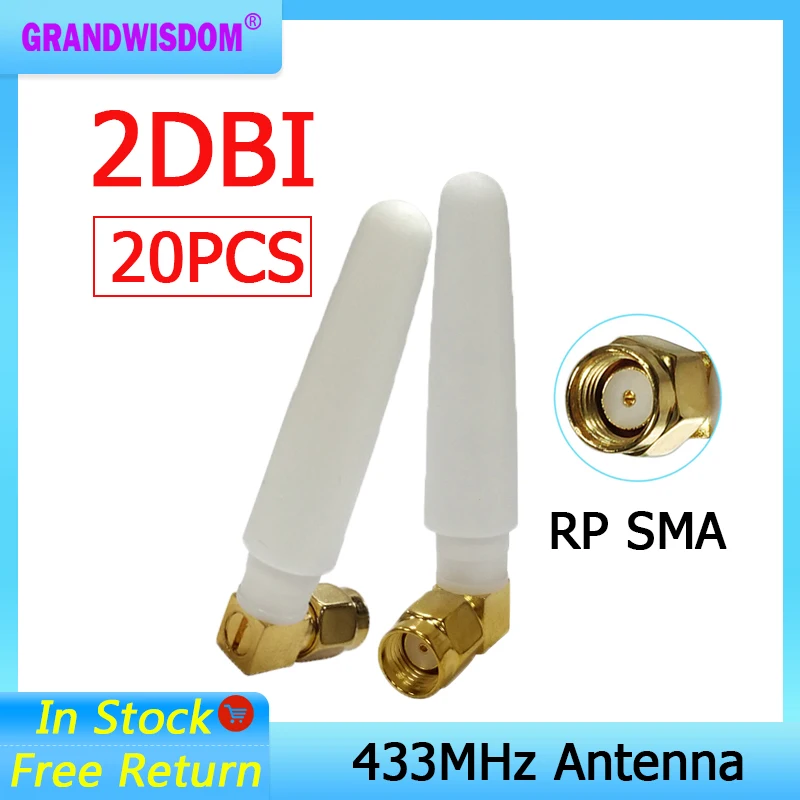 

GRANDWISDOM 20pcs 433mhz antenna 2-3dbi sma female lora antene pbx iot module lorawan signal receiver antena high gain