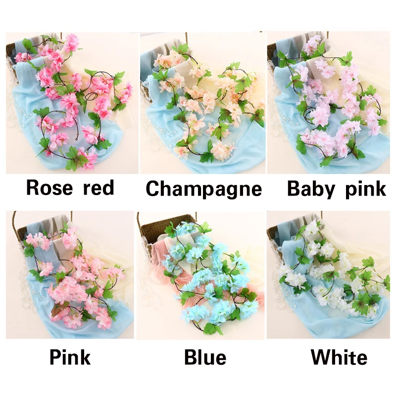 18 Heads 220m long Artificial Cherry Blossoms Flower Fake String Vine Artificials Garland Flowers Wedding Party Home Decoration